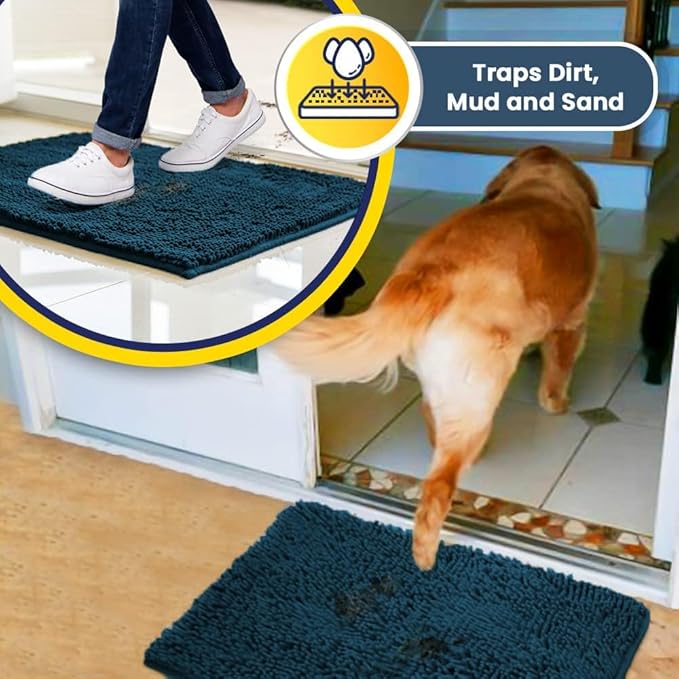 Muddy Mat® | Super Absorbent Door Mat Indoor, Microfiber Quick Dry Chenille Entryway Rug, Non-Slip Front Door Mat, Indoor Mats for Entryway, Machine Washable Pet Rug, Atlantic Blue 30"x19"