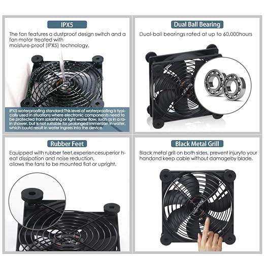 Dual 120mm Fan with 10 Speed USB 5V DC 12V IPX5 Waterproof Cooling Fan - Image 6