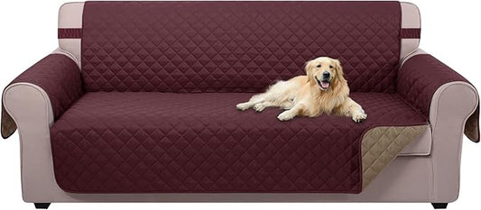 U-NICE HOME Large Sofa Cover Reversible Couch Cover for Dogs with Elastic Straps Water Resistant Furniture Protector for Pets Couch Cover for 4 Cushion Couch (Oversized Sofa, Burgundy/Tan)