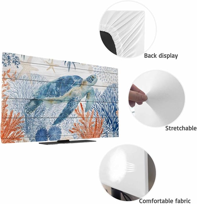 Underwater Turtle Ocean Starfish Indoor TV Cover, Elastic TV Screen Protector - Image 7