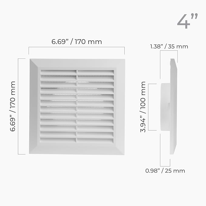 4 Inch Fit - White Plastic Vent Cover - Exhaust Dryer Vent Cover - Built-in - Image 3