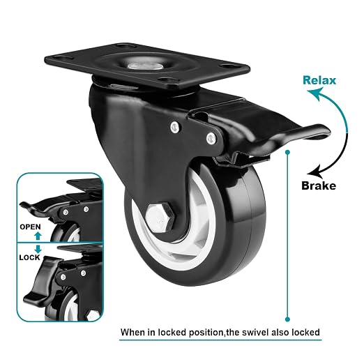 Caster Wheels - 3 Inch Casters Set of 4 Heavy Duty, BOSGEOT Locking Industrial - Image 2