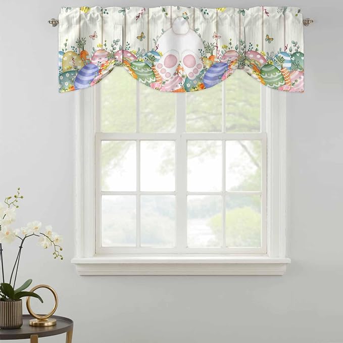 Easter Tie Up Valance Curtains for Windows, Kitchen Curtains Window Shades - Image 2