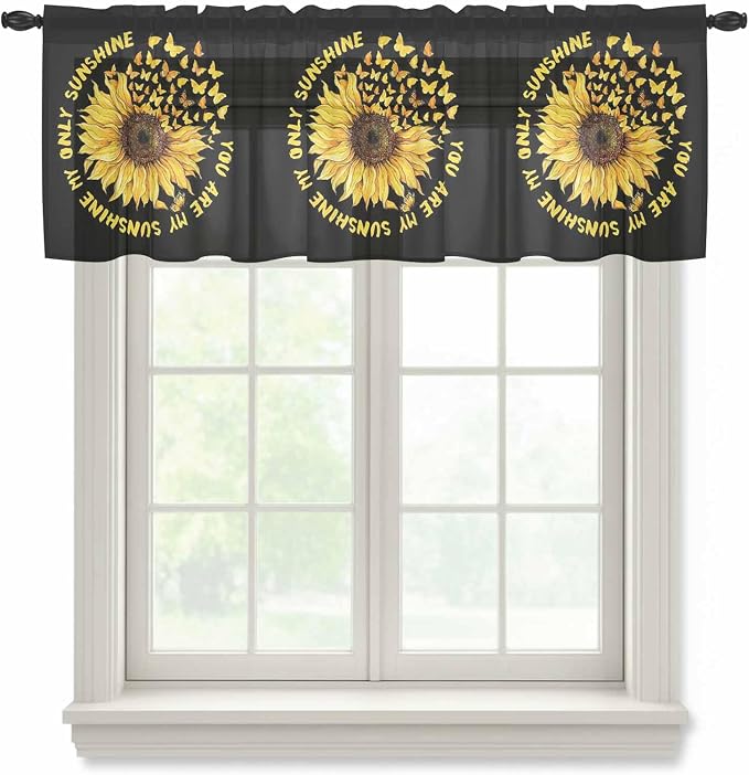 YOU ARE MY SUNSHINE Sheer Valance Curtains, Summer Sunflowers Golden Gradient by Houseown