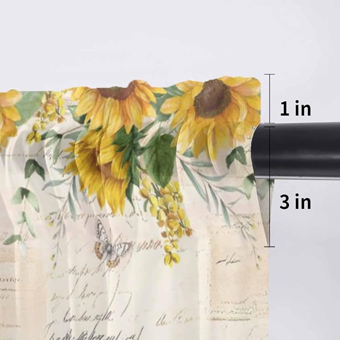 Farmhouses Sunflowers Sheer Valance Curtains, Retro Floral Leaves Red Truck - Image 7