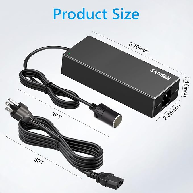 AC to DC Converter 10A Car Cigarette Lighter Socket, SANSUN 120V to 12V Supply - Image 2