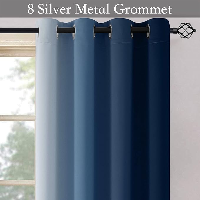 SimpleHome Ombre Room Darkening Curtains for Living Room, Light Blocking Gradient Blue to Greyish White Thermal Insulated Grommet Window Curtains/Drapes for Bedroom, 2 Panels, 52x63 inches Length