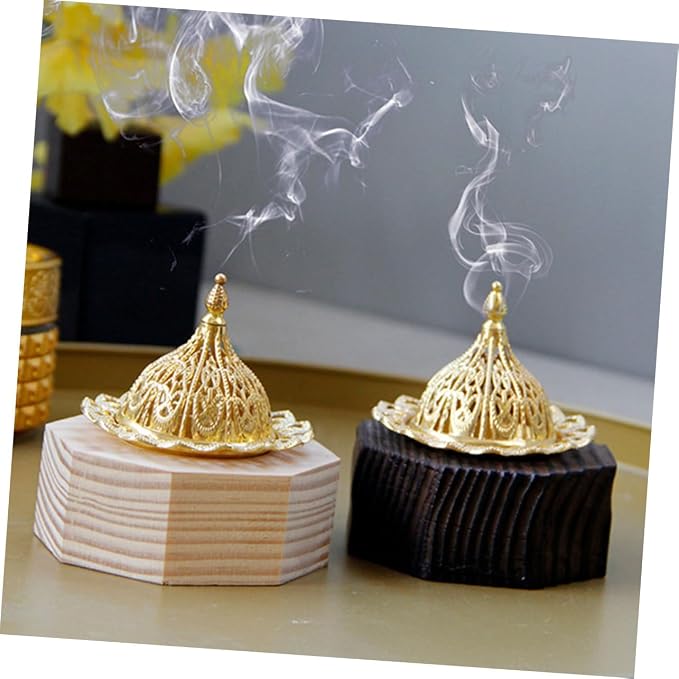 PRETYZOOM Octagonal Wooden Incense Burner Gold Metal Accents Decorative - Image 3
