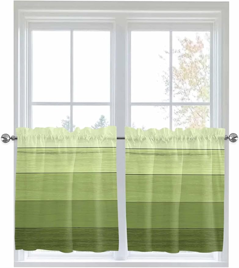 Gradient Green Wooden Board Window Valance Curtains, Retro Country Wood Grain - Image 6