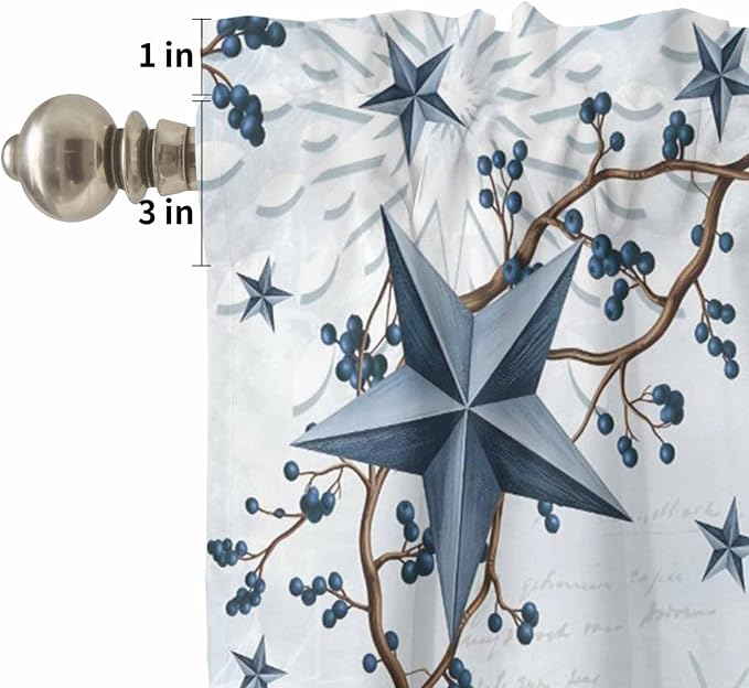 Kitchen Curtains Tiers and Valance Set of 3, Texas Star Country Light Filtering - Image 5
