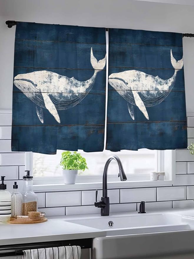 Sheer Curtains 54 Inch Length, Summer Whale Semi Sheer Curtains Light Filtering - Image 5
