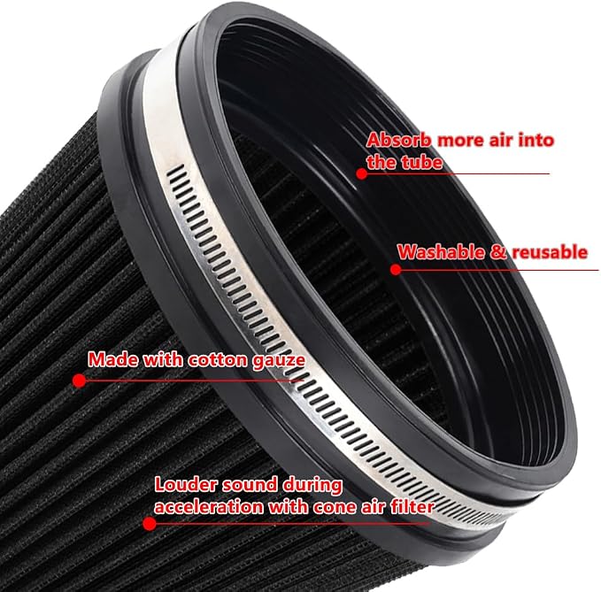 6" 152 mm High Flow Inlet Air Filter, Air Intake Cone Filter Replacement - Image 2
