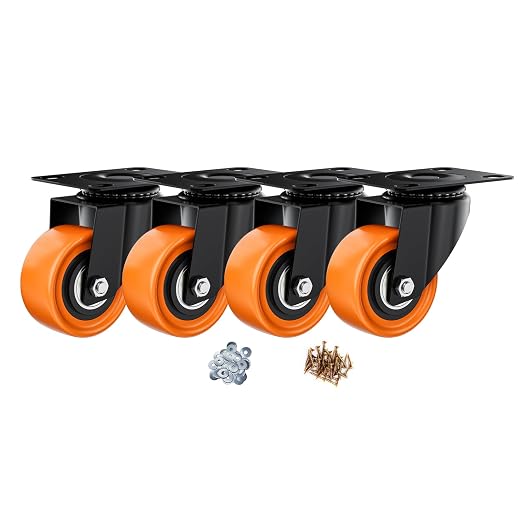 2" Swivel Plate Casters Set of 4 Heavy Duty 400 lbs | Orange PU, Non-Marking by ASHGOOB