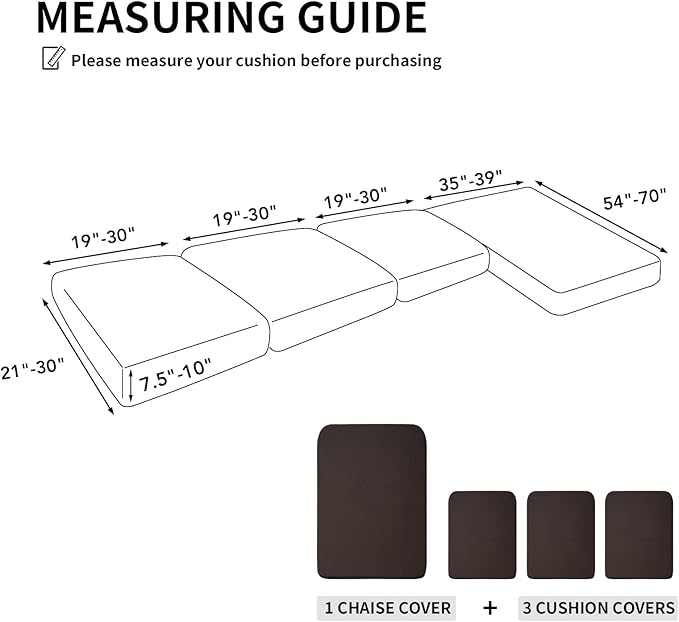 Easy-Going Stretch 4 Pieces Couch Cushion Covers for Sectional Sofa Left/Right L Shape Chaise Lounge Sofa Seat slipcover Anti-Slip Sofa Cover Soft (3 Seater + 1 Chaise, Chocolate)