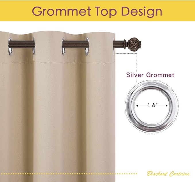 NICETOWN Room Darkening Draperies Window Curtain Panels, Thermal Insulated Grommet Room Darkening Curtains for Bedroom (Biscotti Beige, 2 Panels, W70 x L72 -inch)