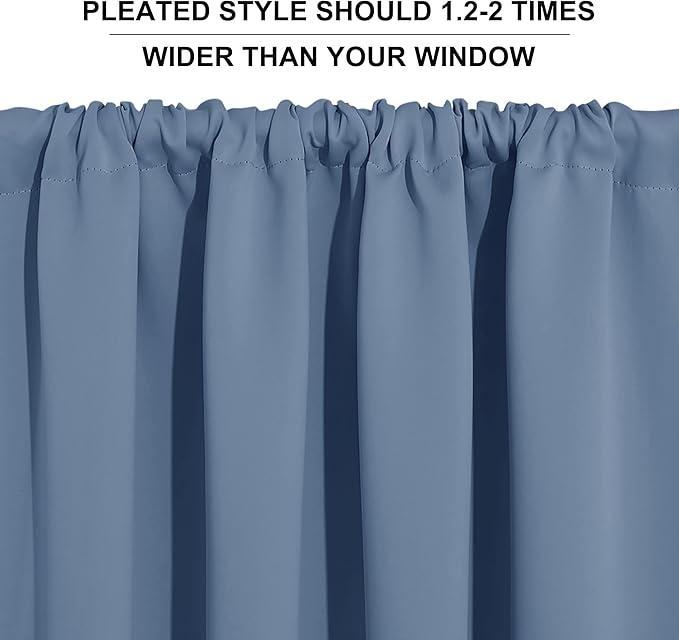 RYB HOME Half Curtain Tiers 36 inch Length, Rod Pocket Summer Heat Blocking Thermal Insulated Short Blackout Curtains for Small Window, Width 34 by Length 36, Stone Blue, 2 Panels