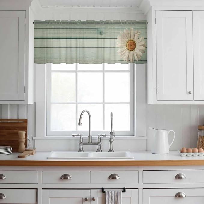 Daisy Flower Sheer Valances for Windows 42"x12", Light Filtering Kitchen - Image 3