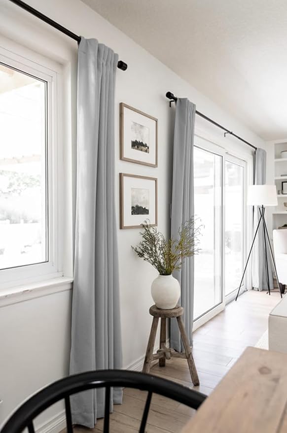 100% Blackout Shield Linen Blackout Curtains for Bedroom 72 Inches Long, Back Tab/Rod Pocket Living Room Drapes, Thermal Insulated Blackout Curtains 2 Panels Set, 50" W x 72" L, Grey