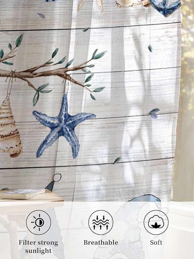 Sheer Curtains 108 Inches Long, Coastal Eucalyptus Semi Sheer Curtains Light - Image 6