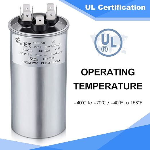 Frienda 2 Pcs 35+5 MFD 35/5 uf ±6% 370V or 440V VAC Dual Run Round Capacitor - Image 4