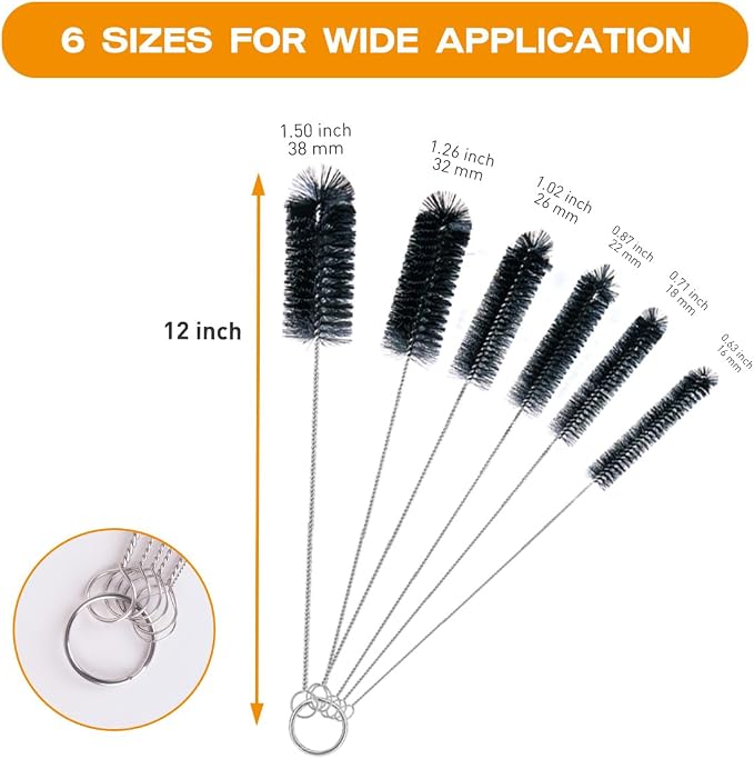 Brush Family Straw Cleaner Brush Set, 6 Piece 12" Long Pipe Tube Bottle Brushes - Image 2