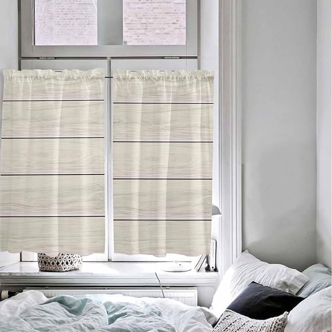 Vintage Country Wooden Board Window Valance Curtains, Gradient Wood Grain Line - Image 8