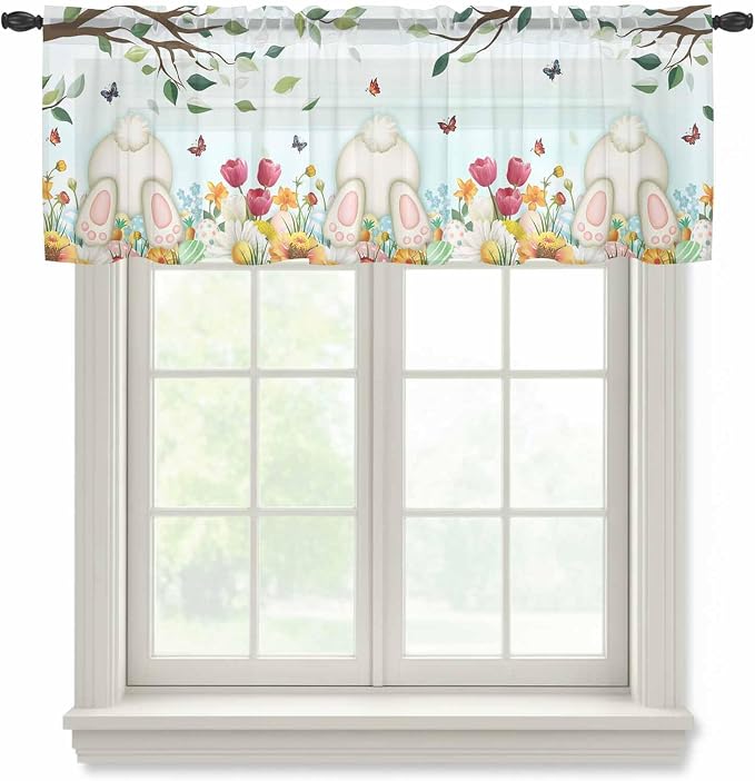 Easter Sheer Valances for Windows 42"x18", Light Filtering Kitchen Curtains by Unknown