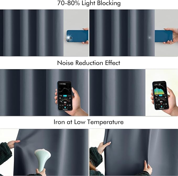MIULEE Stone Blue Back Tab Blackout Curtains 84 Inch Length 2 Panels Set for Living Room Bedroom Privacy, Rod Pocket/Pinch Pleat Thermal Insulated Room Darkening Pleated Light Blocking Drapes