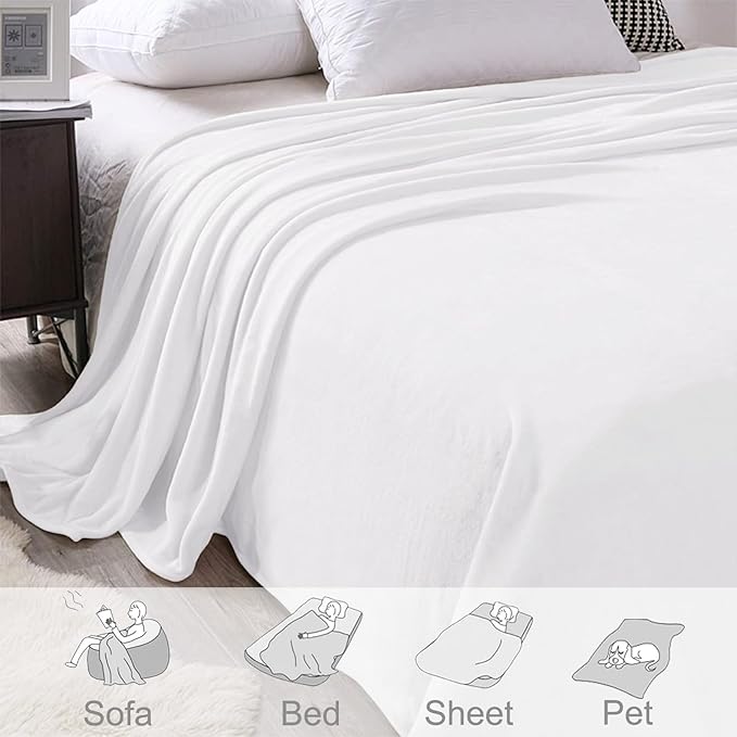 Exclusivo Mezcla Fleece Pure White Throw Blanket for Couch, Sofa, Super Soft and Warm Blankets, All Season, Cozy, Plush, Lightweight, 50x60 Inches