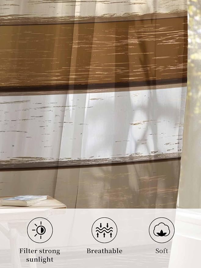 Sheer Curtains 72 Inches Long, Vintage Geometric Brown Semi Sheer Curtains - Image 6