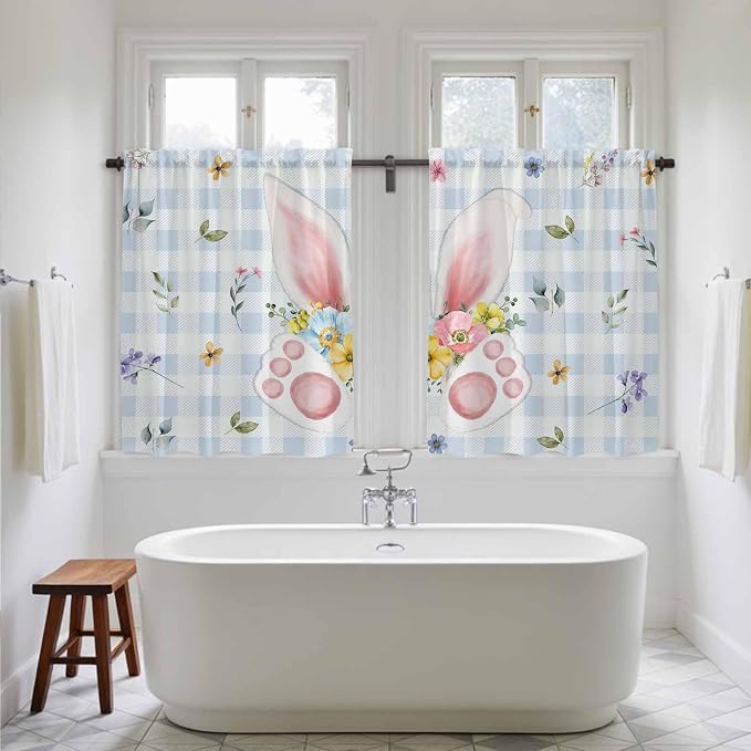 Easter Kitchen Tier Curtains 45 Inch Long 2 Panel Set, Rod Pocket Short Window - Image 5