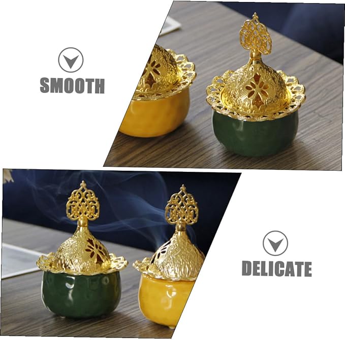 European Style Small Green Ceramic Incense Burner Metal Censer - Image 6