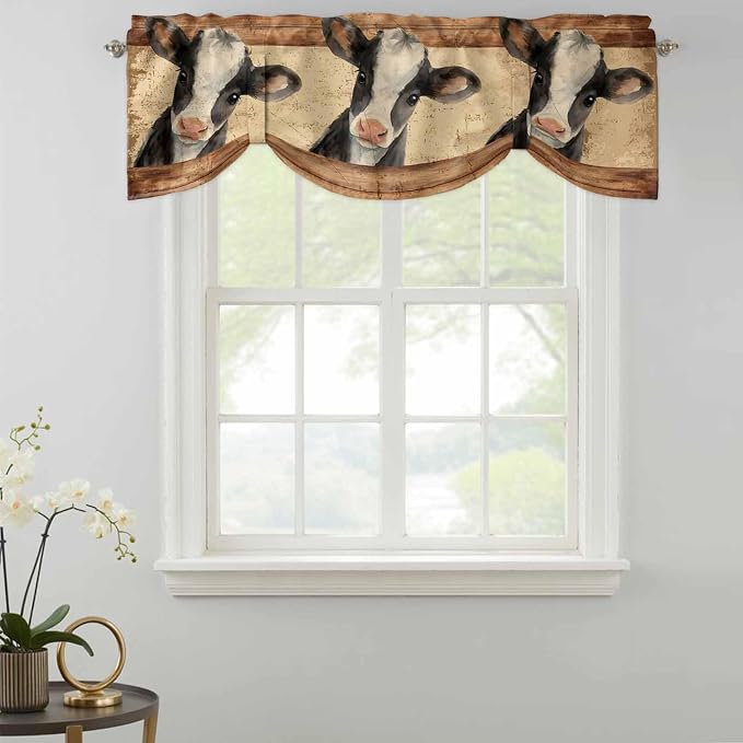 Farmhouse Cow Tie Up Valance Curtains - Image 2