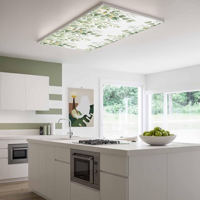 Fluorescent Light Covers for Ceiling Lights Sage Green Eucalyptus Leaves - Image 2