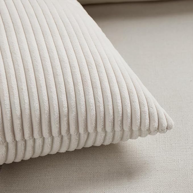Fancy Homi 2 Packs Cream Lumbar Decorative Throw Pillow Covers 16x28 Inch for Living Room Couch Bed Sofa, Rustic Farmhouse Boho Home Decor, Soft Striped Corduroy Rectangle Accent Cushion Case 40x70 cm