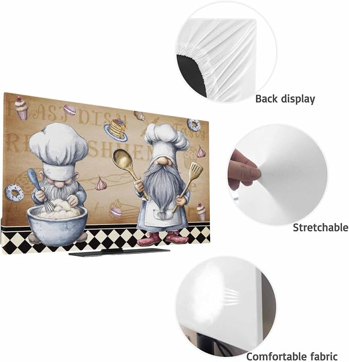 Retro Dessert Chef Art Indoor TV Cover, Elastic TV Screen Protector Black and - Image 7