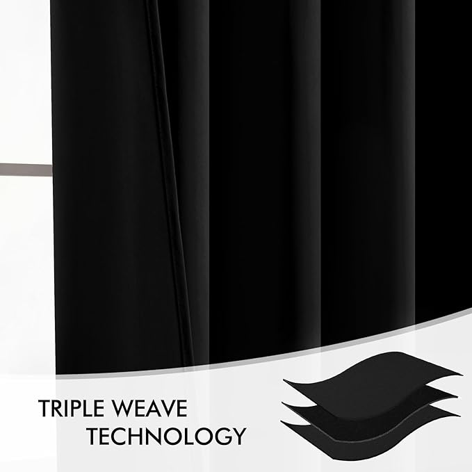 MIULEE Back Tab Blackout Curtains 105 Inch Long 2 Panels Set for Living Room Bedroom, Halloween Black Rod Pocket/Pinch Pleated Thermal Insulated Room Darkening Light Blocking Floor to Ceiling Drapes