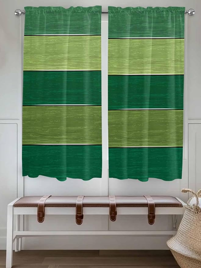 Farm Retro Green Wood Grain Window Valance Curtains, Rustic Wooden Plank - Image 2