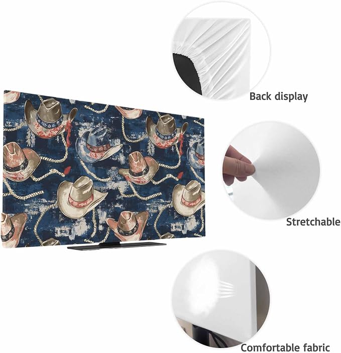 Western Cowboy Hat Indoor TV Cover, Elastic TV Screen Protector Watercolor - Image 7
