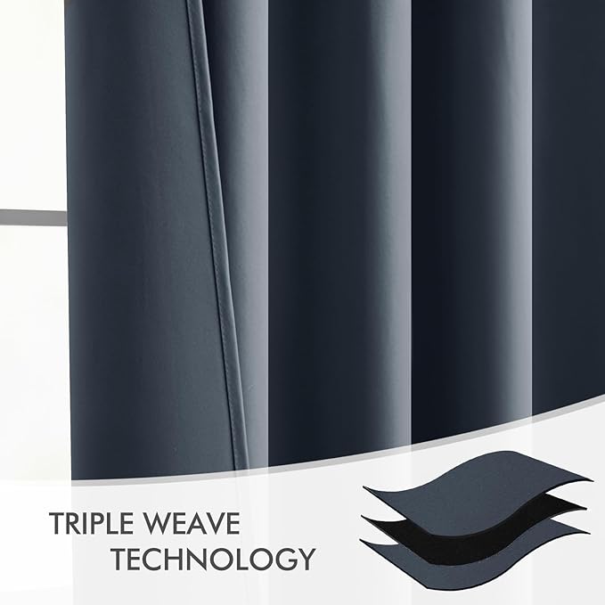 MIULEE Stone Blue Back Tab Blackout Curtains 72 Inch Length 2 Panels Set for Living Room Bedroom Privacy, Rod Pocket/Pinch Pleat Thermal Insulated Room Darkening Pleated Light Blocking Drapes