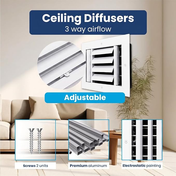 6x6 Aluminum HVAC Vent Cover Wall Ceiling Register 3-Way Air Flow Multi-Shutter - Image 4