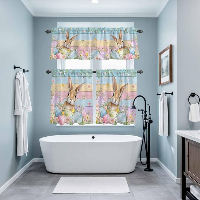 Kitchen Curtains Tiers and Valance Set of 3, Easter Light Filtering Window - Image 9