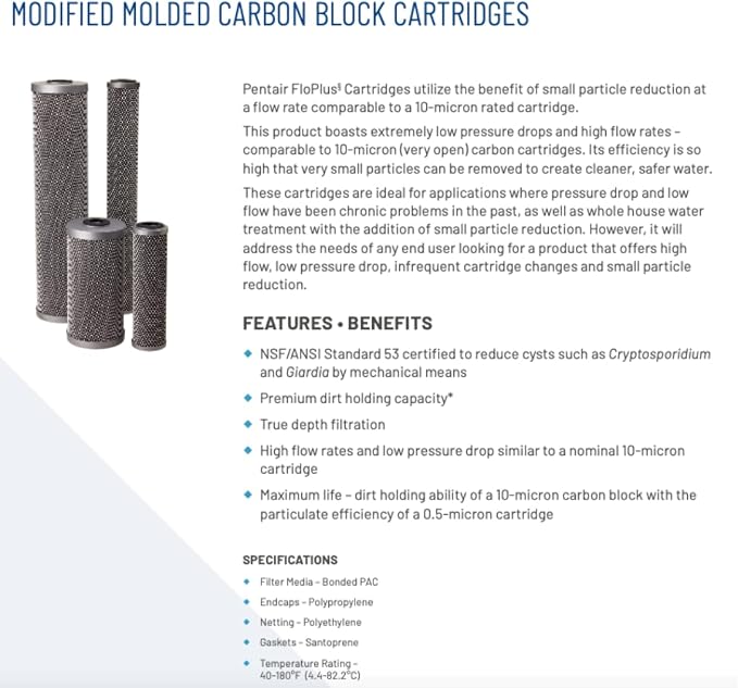 Pentair Pentek FloPlus-10 Carbon Water Filter, Under Sink Modified Molded - Image 3