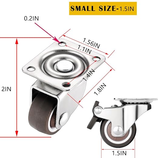 1.5 Inch Caster Wheels for Small Furniture Heavy Duty Casters, Rubber 360º - Image 4