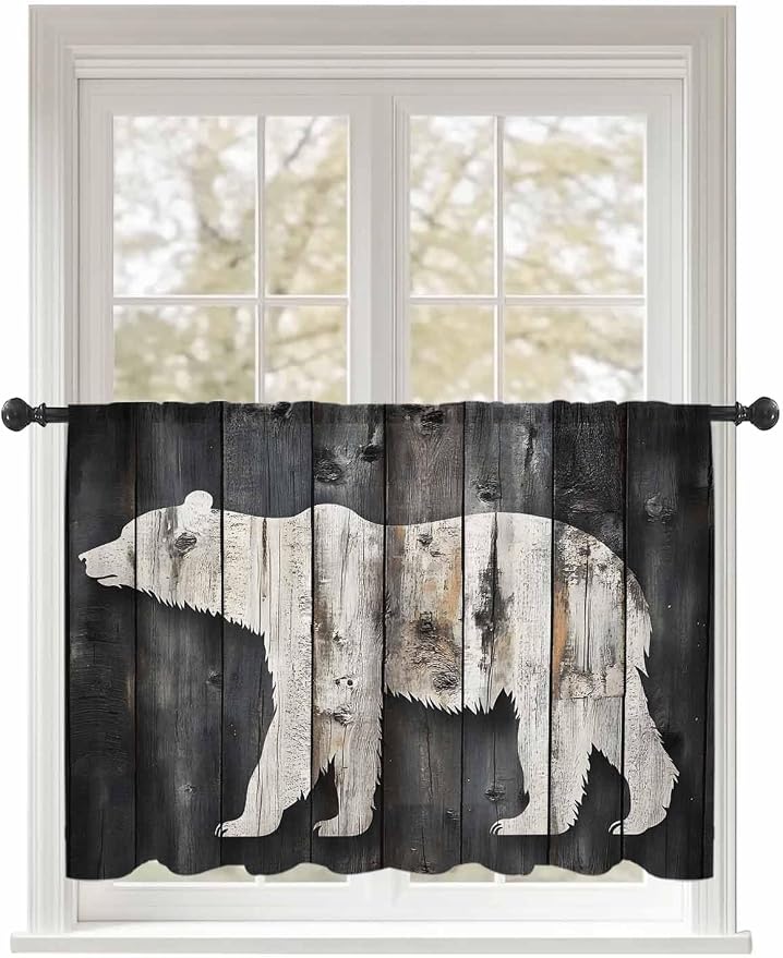 Sheer Curtains 54 Inch Length, Farmhouse Country Vintage Wood Grain Privacy by Unknown