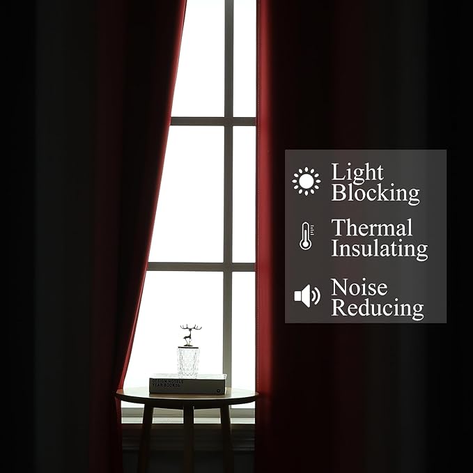 Estelar Textiler Ombre Red and Black Curtains 54 Inch Length 2 Panels, 100% Blackout Curtains for Living Room, Grommet Thermal Insulated Drapes, Full Light Blocking Curtains for Bedroom, 52x54 Inch