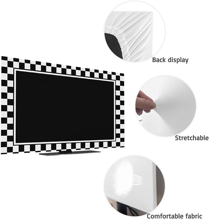 Modern Black White Lattice Indoor TV Cover, Elastic TV Screen Protector - Image 7