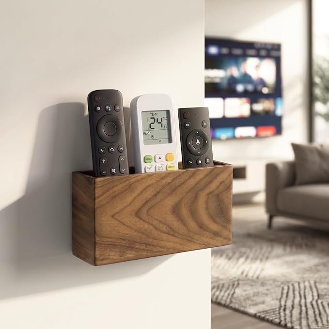 Remote Holder Hole-Free, Self-Adhesive Storage Wooden Box Large | Wall Mounted - Image 4