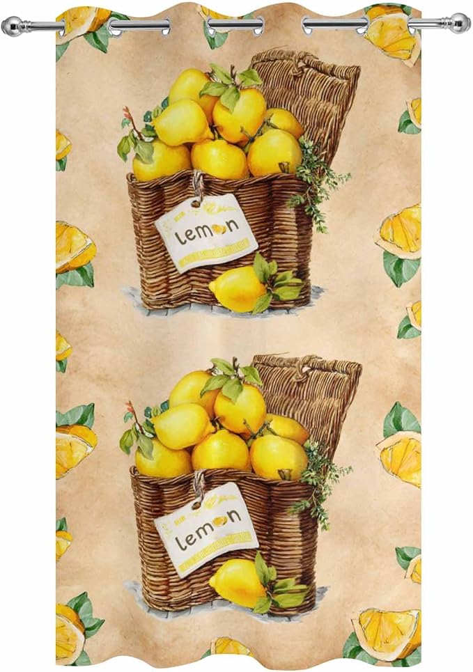 Lemon Outdoor Curtains for Patio Lemons in Baskets Summer Tropical Plant Brown - Image 9