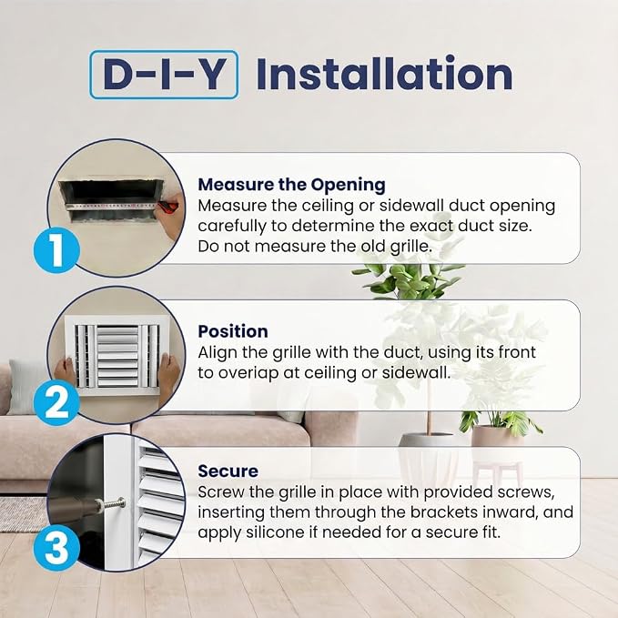 10x8 Aluminum 4-Way Air Vent Cover Wall Ceiling Register – Quiet HVAC Wall - Image 8